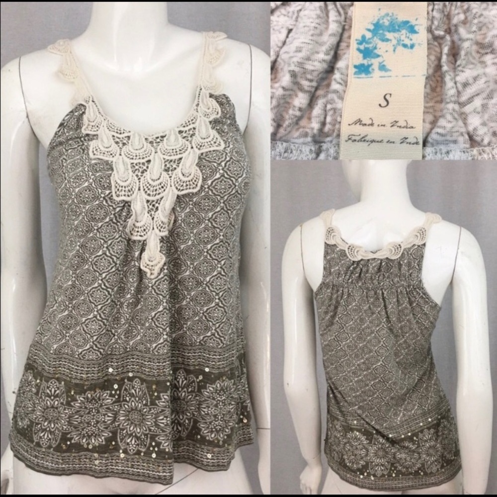 Size Small Anthro C. Kerr Crochet Strap Tank Top